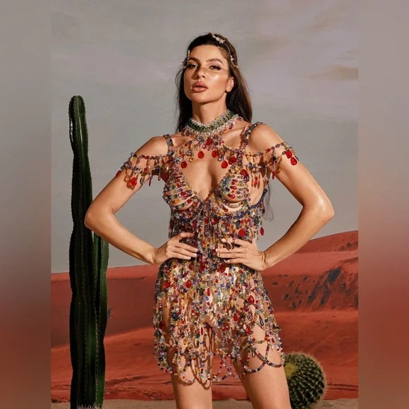 Mewmews Crystal Beaded Mini Dress - Picture 4 of 6